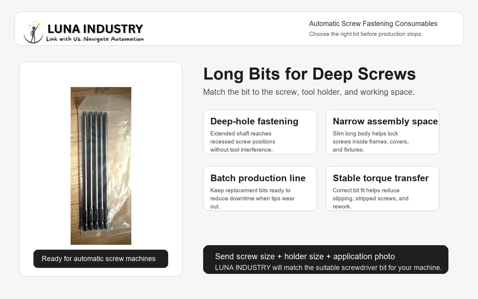 Long Screwdriver Bits for Automatic Screw Locking Machines | SH 1/4 x 150 mm - 2